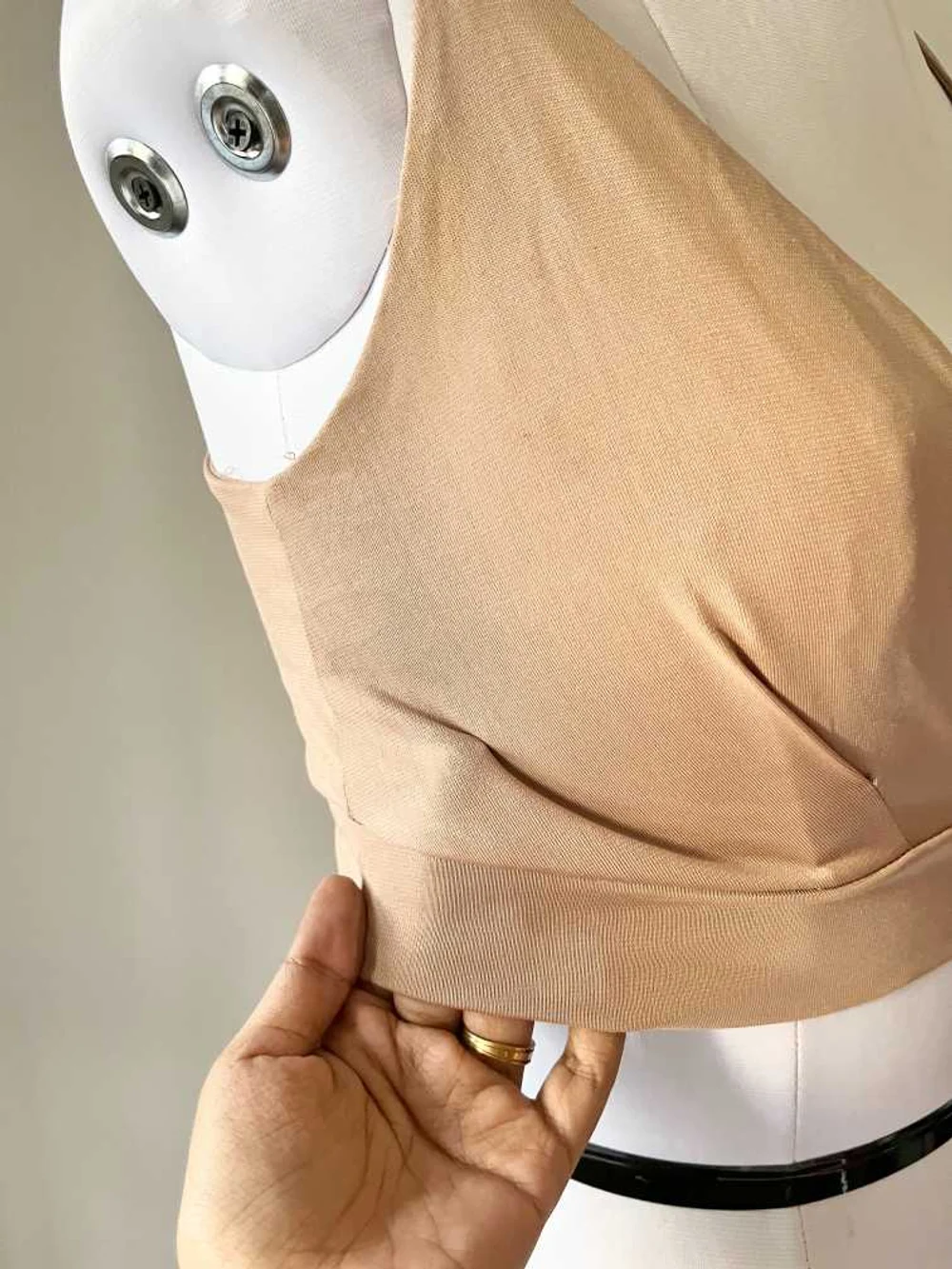 Beige plunge neck top thumbnail view 2