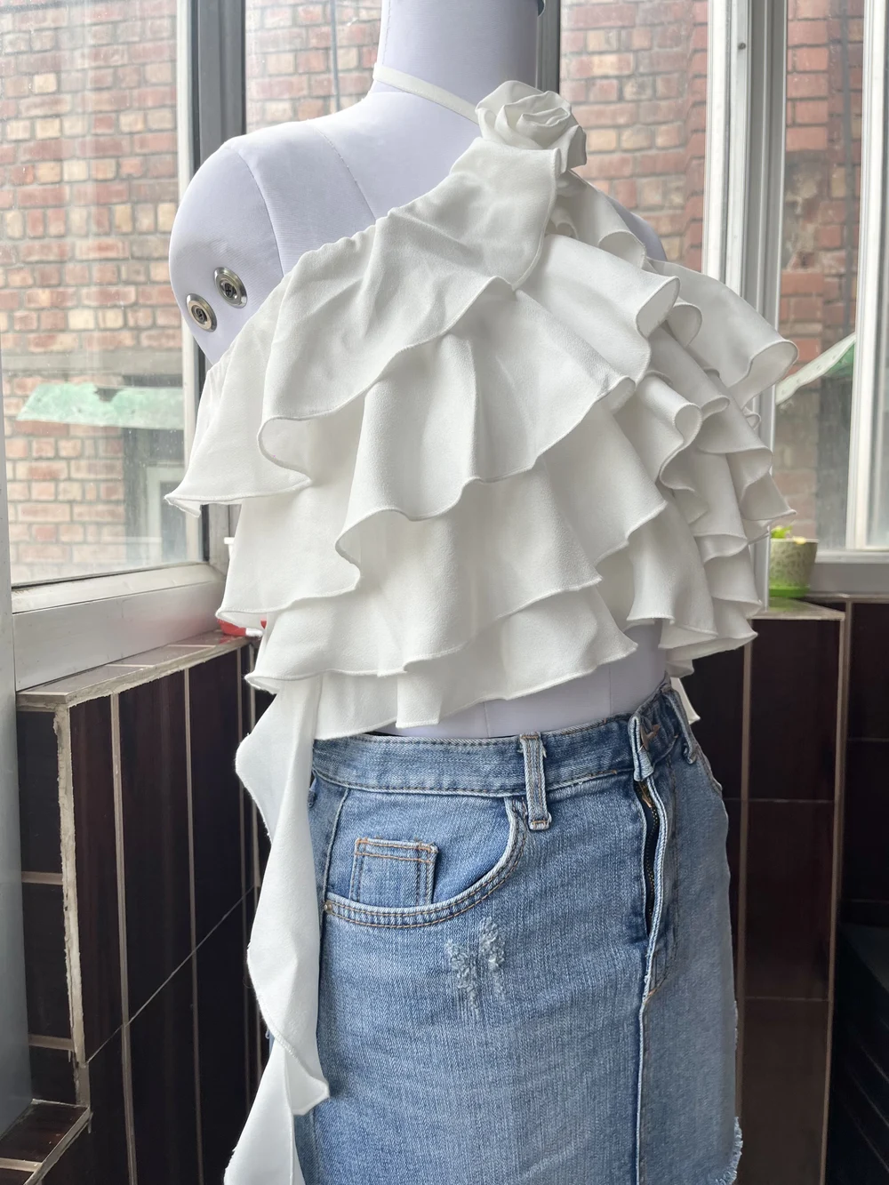 White ruffle top thumbnail view 3