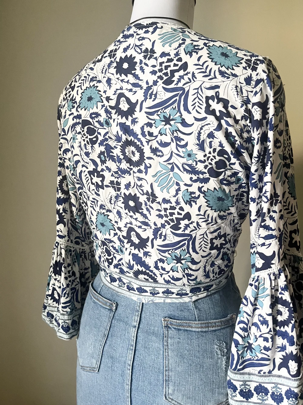 Blue paisley wrap top  thumbnail view 4
