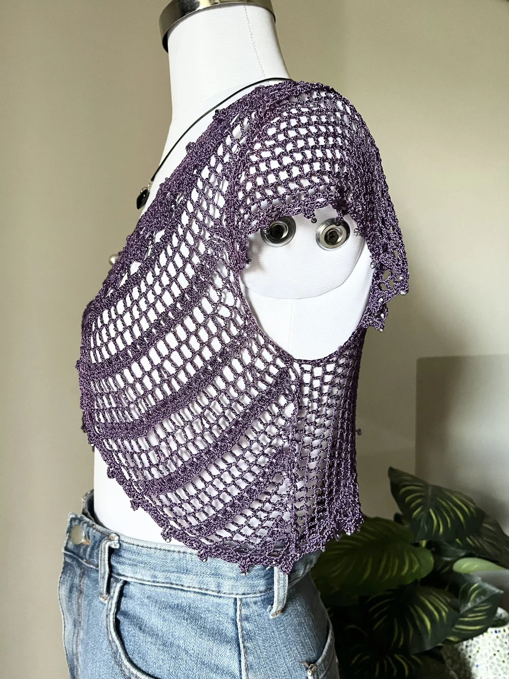 Purple crochet shrug top  thumbnail view 2