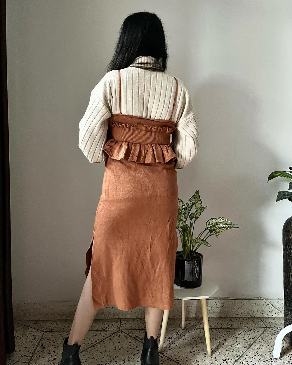 Brown ribbed dress  thumbnail view 2