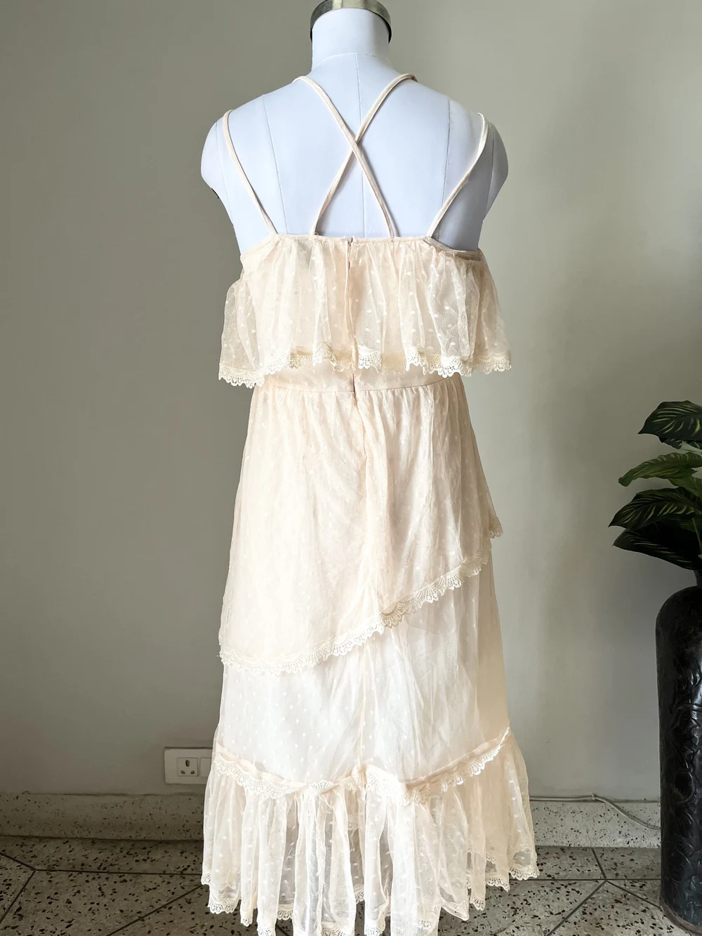 Peach frill Cold-shoulder dress  thumbnail view 6