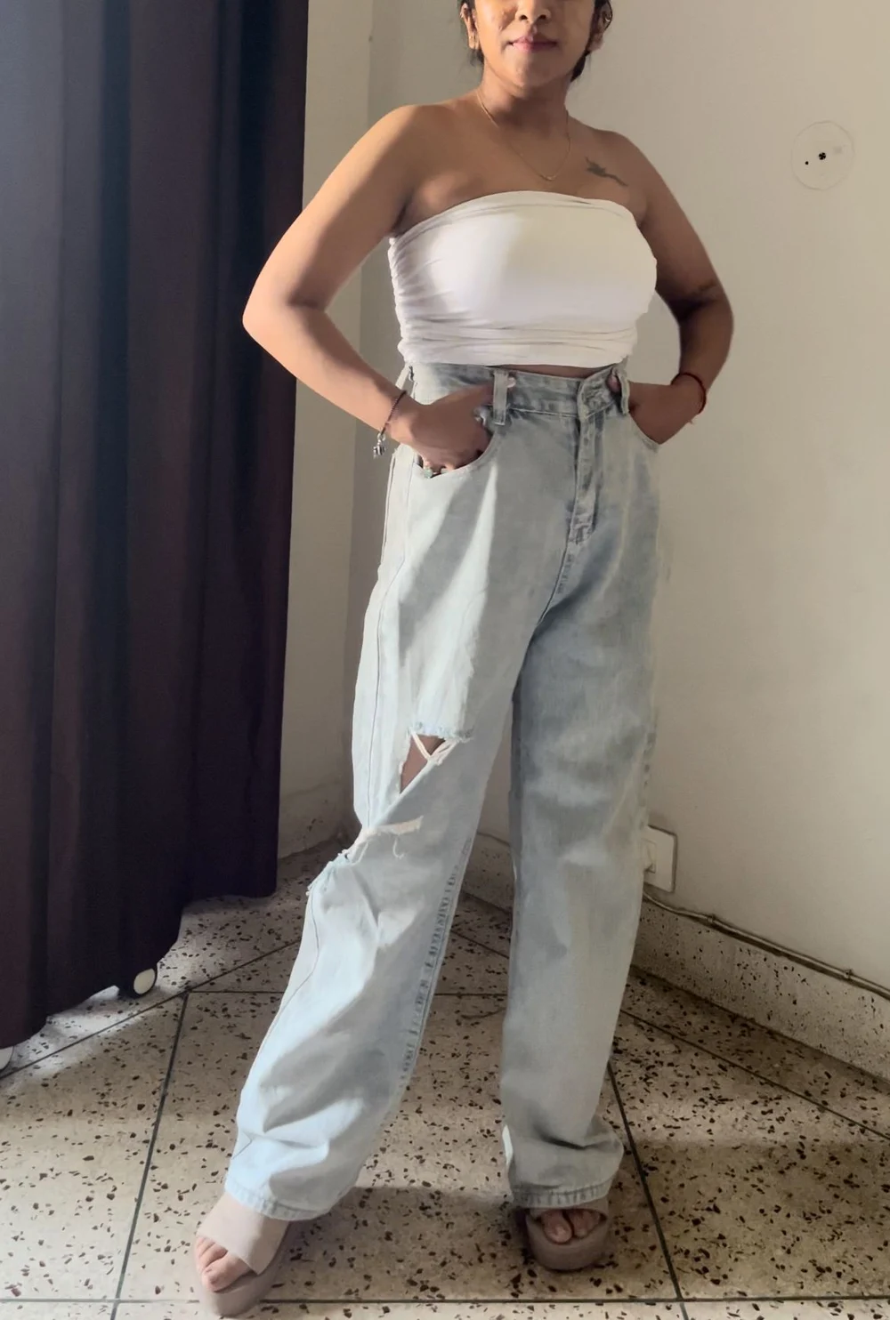 Blue ripped highwaist denim thumbnail view 6