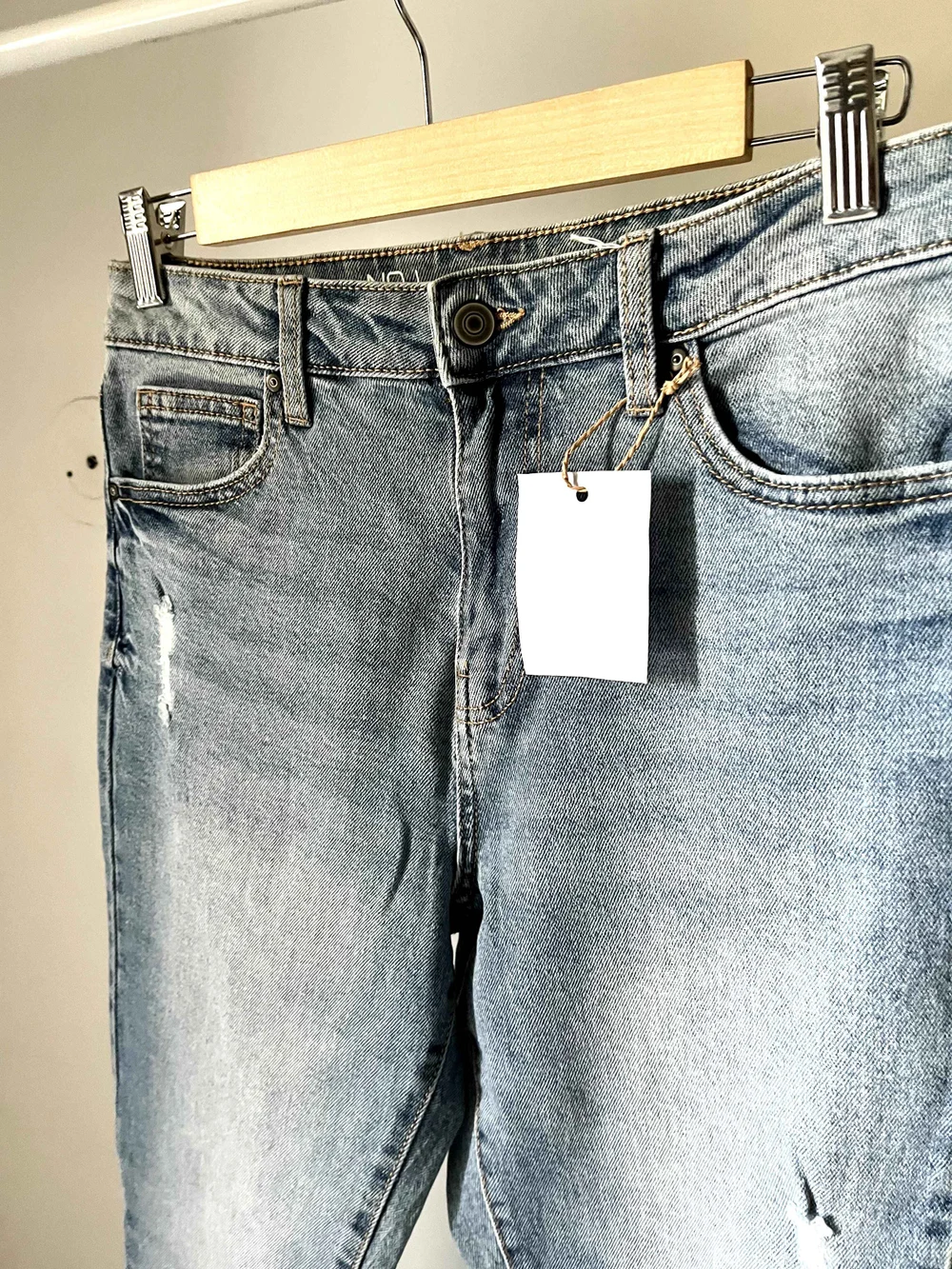 Blue bell-bottom ripped denim  thumbnail view 2