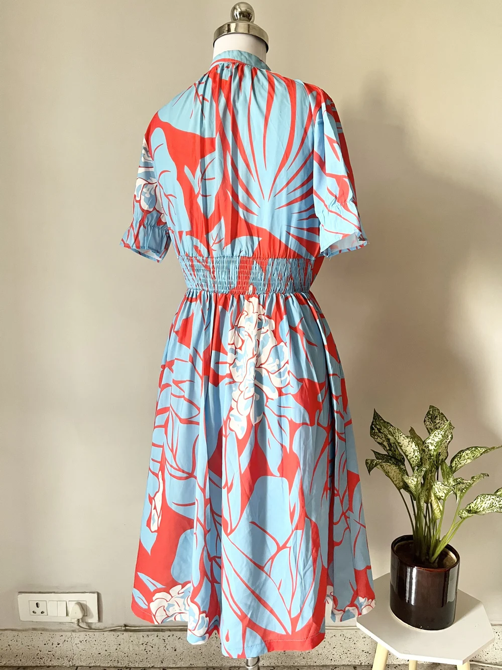 Blue floral printed dress thumbnail view 3