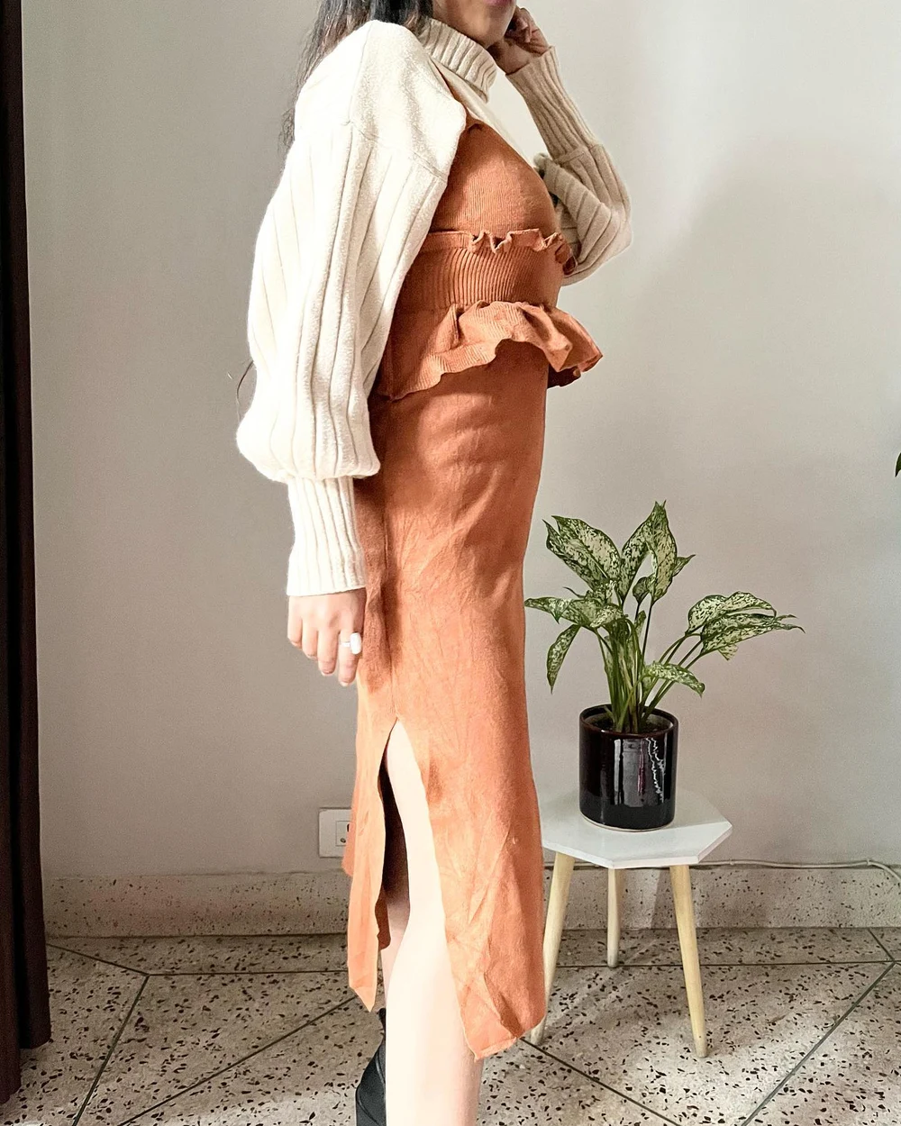 Brown ribbed dress  thumbnail view 6