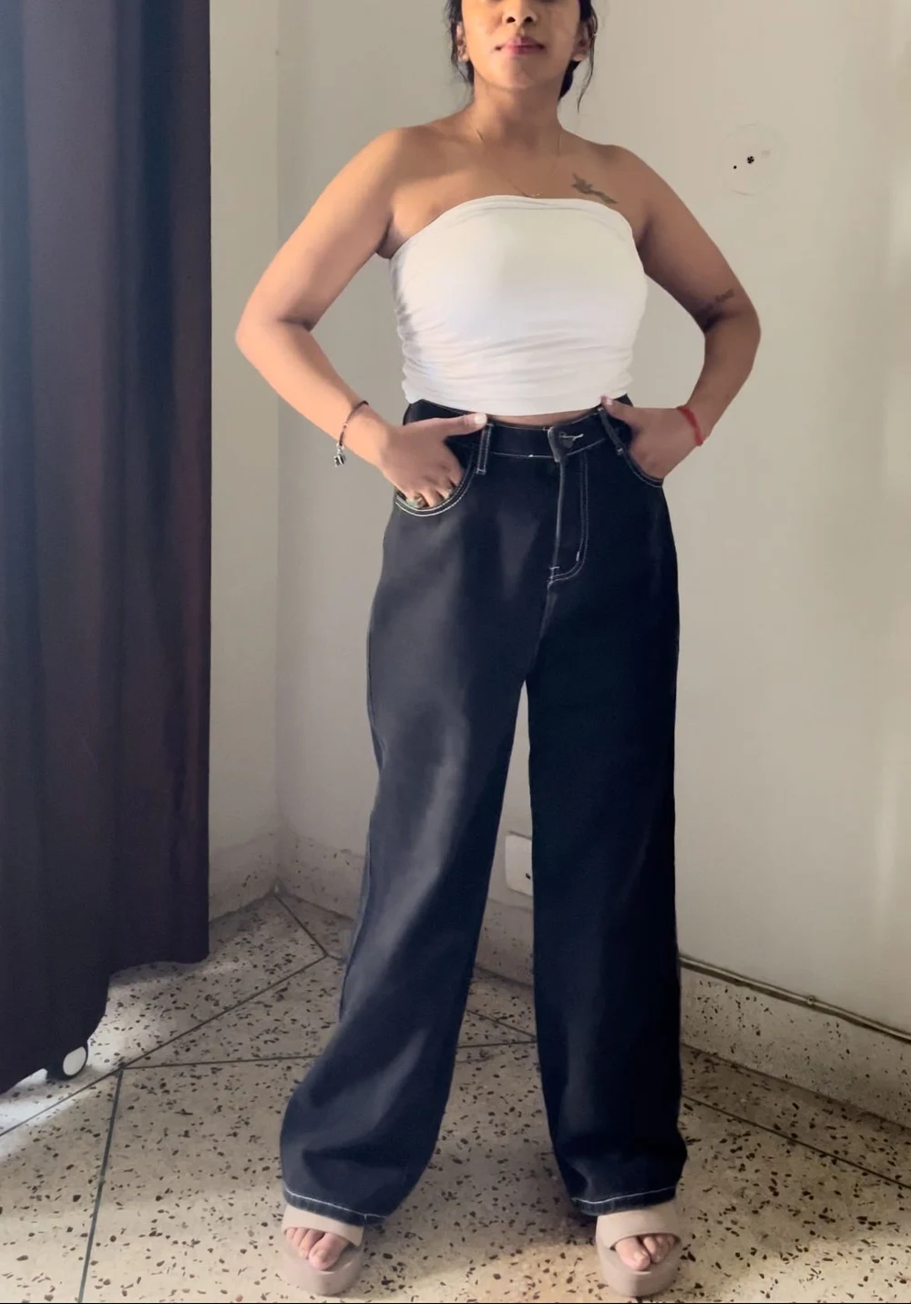 Black contrast highwaist denim  thumbnail view 5